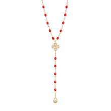Gigi Clozeau - Chapelet coquelicot Lucky Trèfle, diamants, or rose, 45 cm