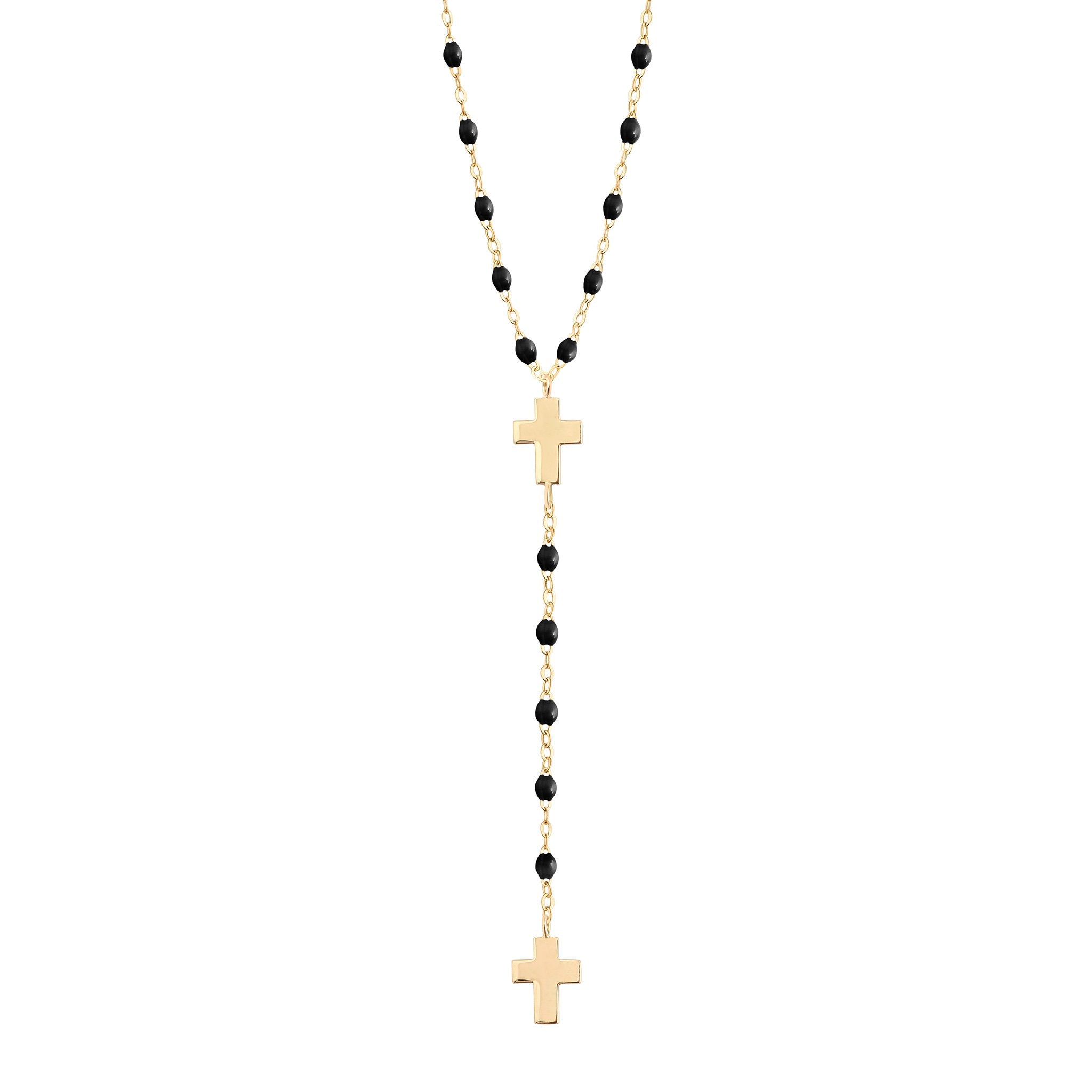 Gigi Clozeau - Chapelet noir Croix, or jaune, 42 cm