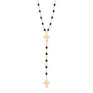 Gigi Clozeau - Chapelet noir Croix, or jaune, 42 cm