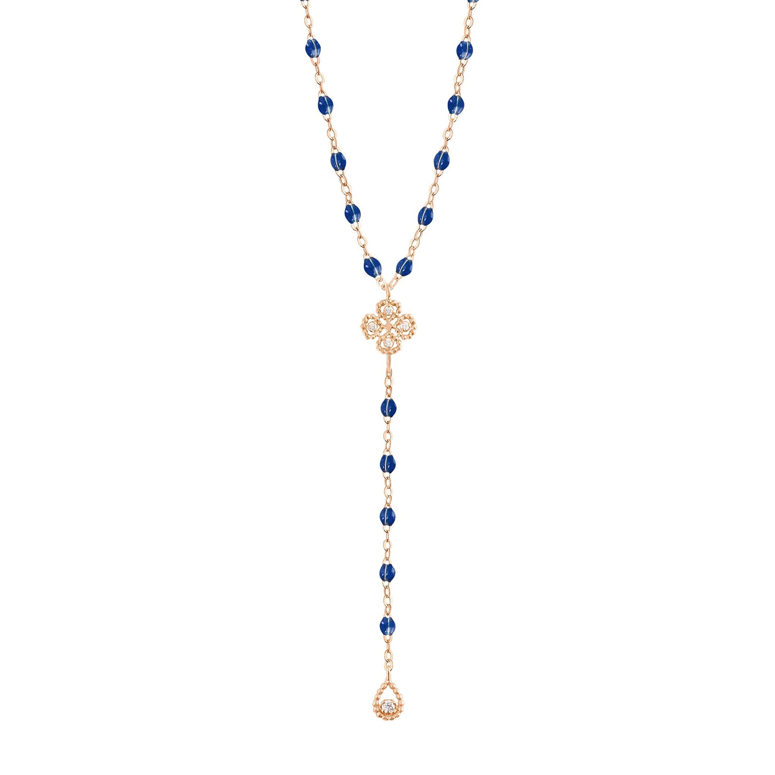 Gigi Clozeau - Chapelet prusse Lucky Trèfle, diamants, or rose, 45 cm