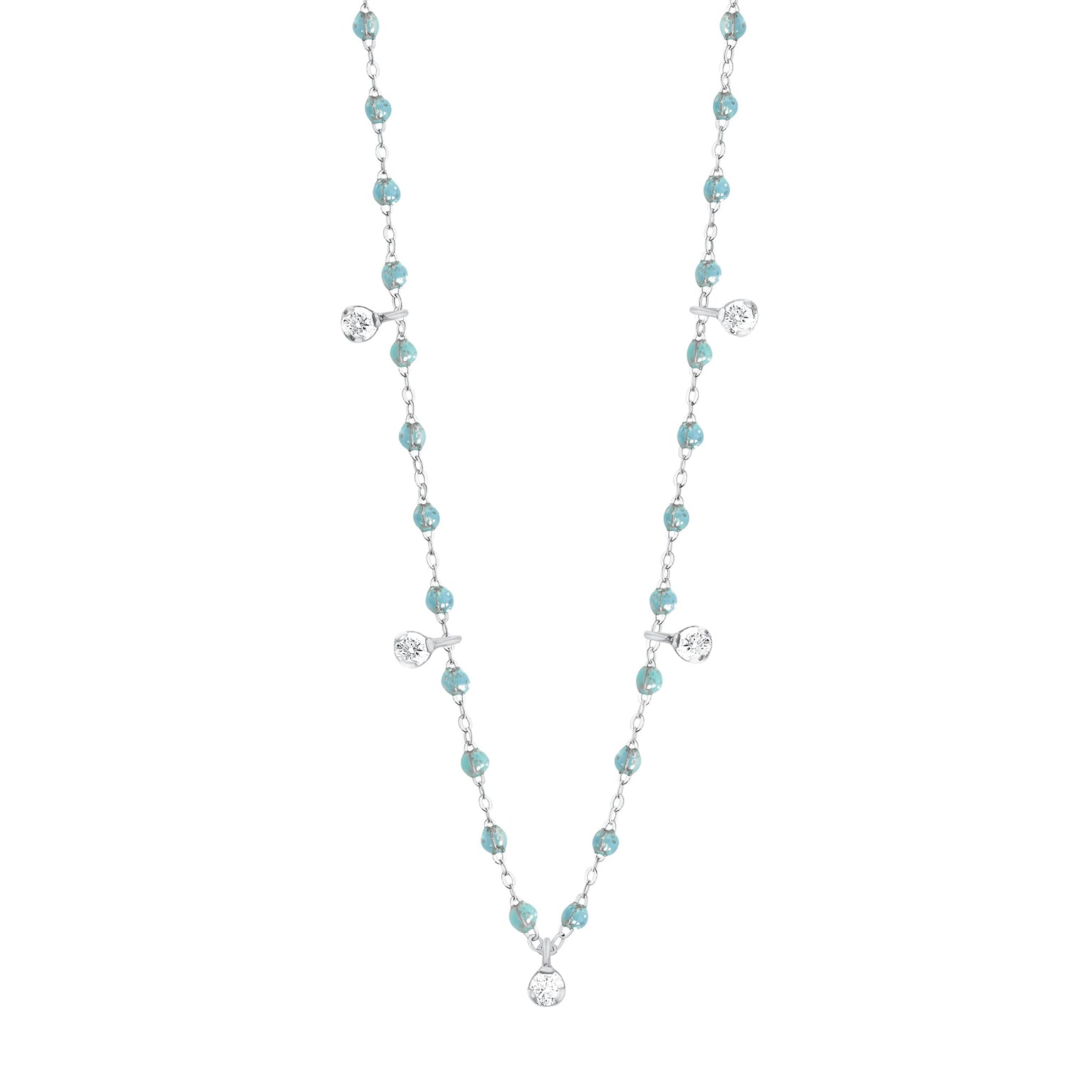 Gigi Clozeau - Collier aqua Gigi Suprême, or blanc, 5 diamants, 45 cm