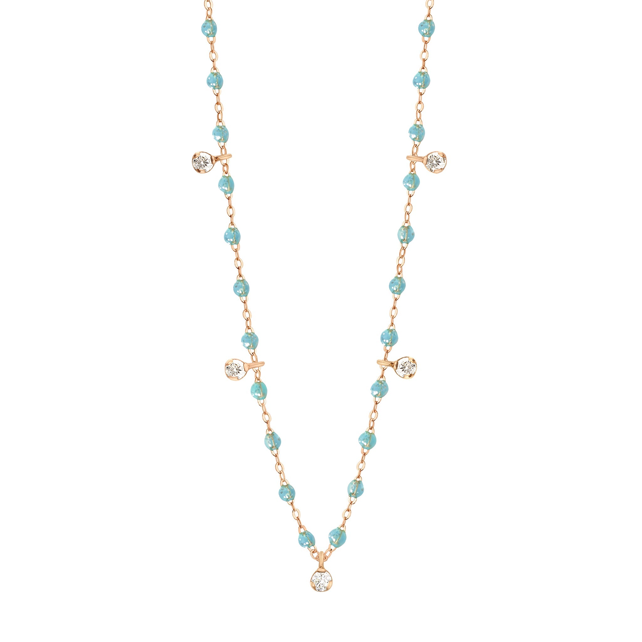 Gigi Clozeau - Collier aqua Gigi Suprême, or rose, 5 diamants, 45 cm