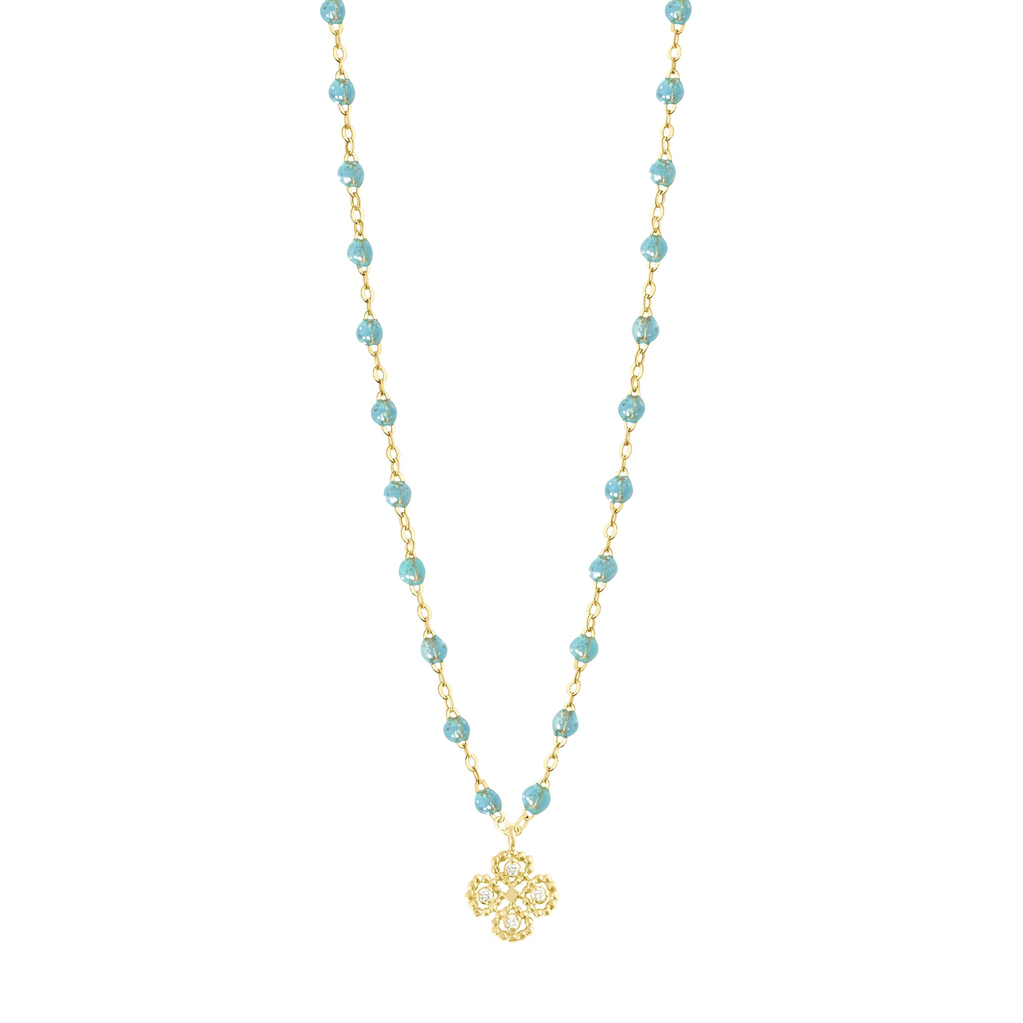 Gigi Clozeau - Collier aqua Lucky Trèfle, diamants, or jaune, 42 cm