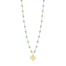 Gigi Clozeau - Collier aqua Lucky Trèfle, diamants, or jaune, 42 cm