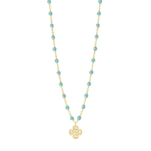 Gigi Clozeau - Collier aqua Lucky Trèfle, diamants, or jaune, 42 cm