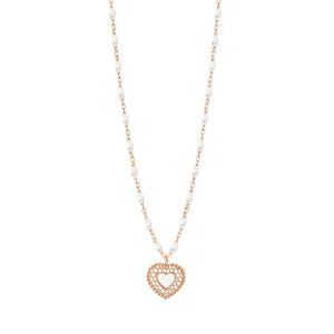 Gigi Clozeau - Collier blanc Cœur Dentelle, or rose, 42 cm