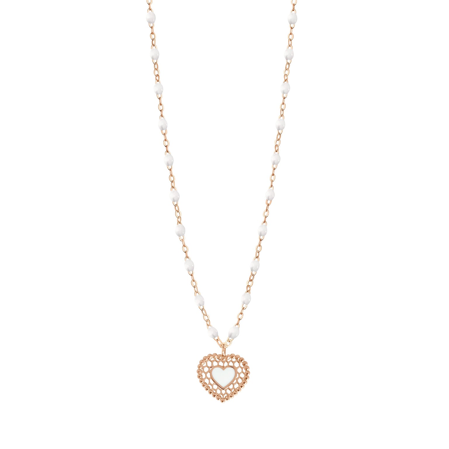 Gigi Clozeau - Collier blanc Cœur Dentelle, or rose, 42 cm