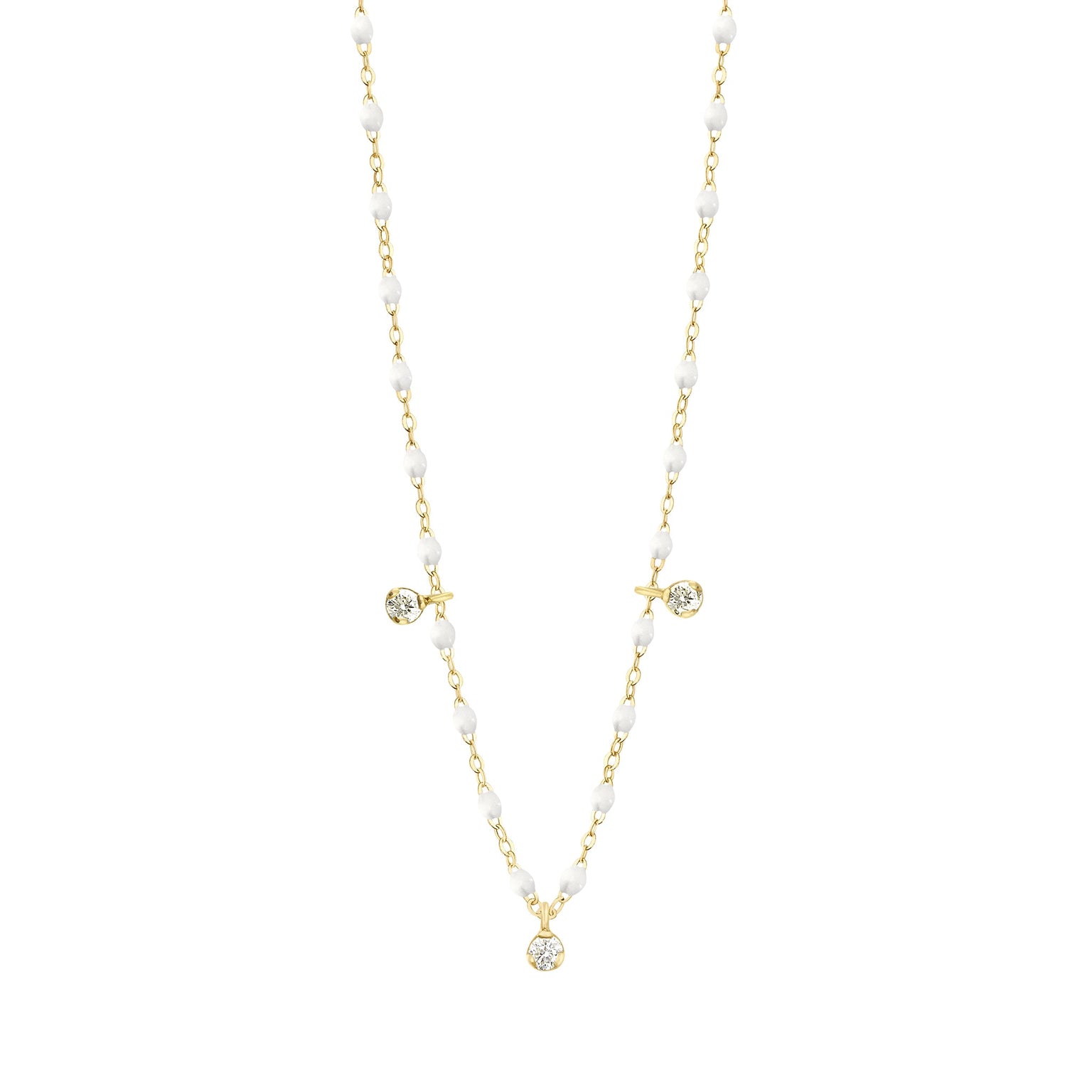Gigi Clozeau - Collier blanc Gigi Suprême, or jaune, 3 diamants, 45 cm