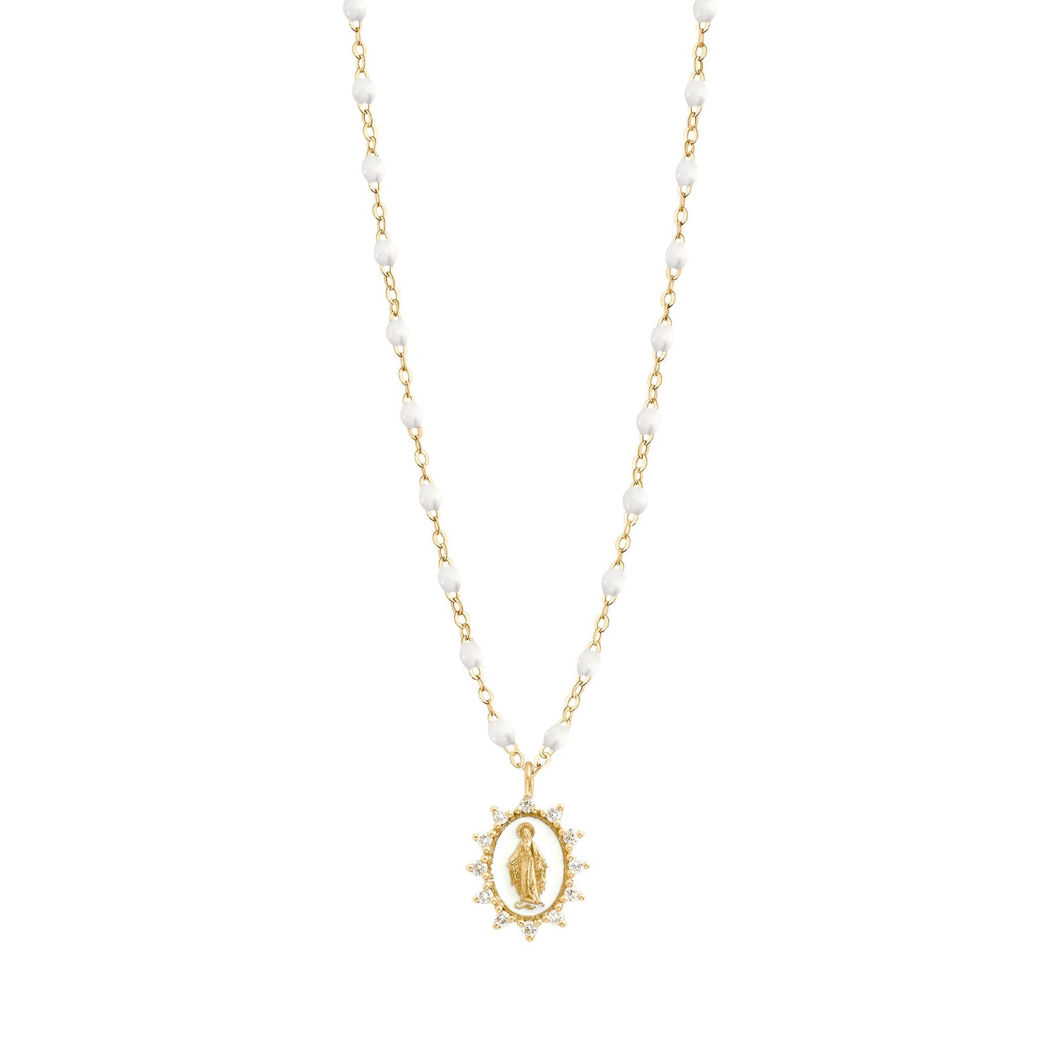 Gigi Clozeau - Collier blanc Petite Madone Suprême diamants, or jaune, 42 cm