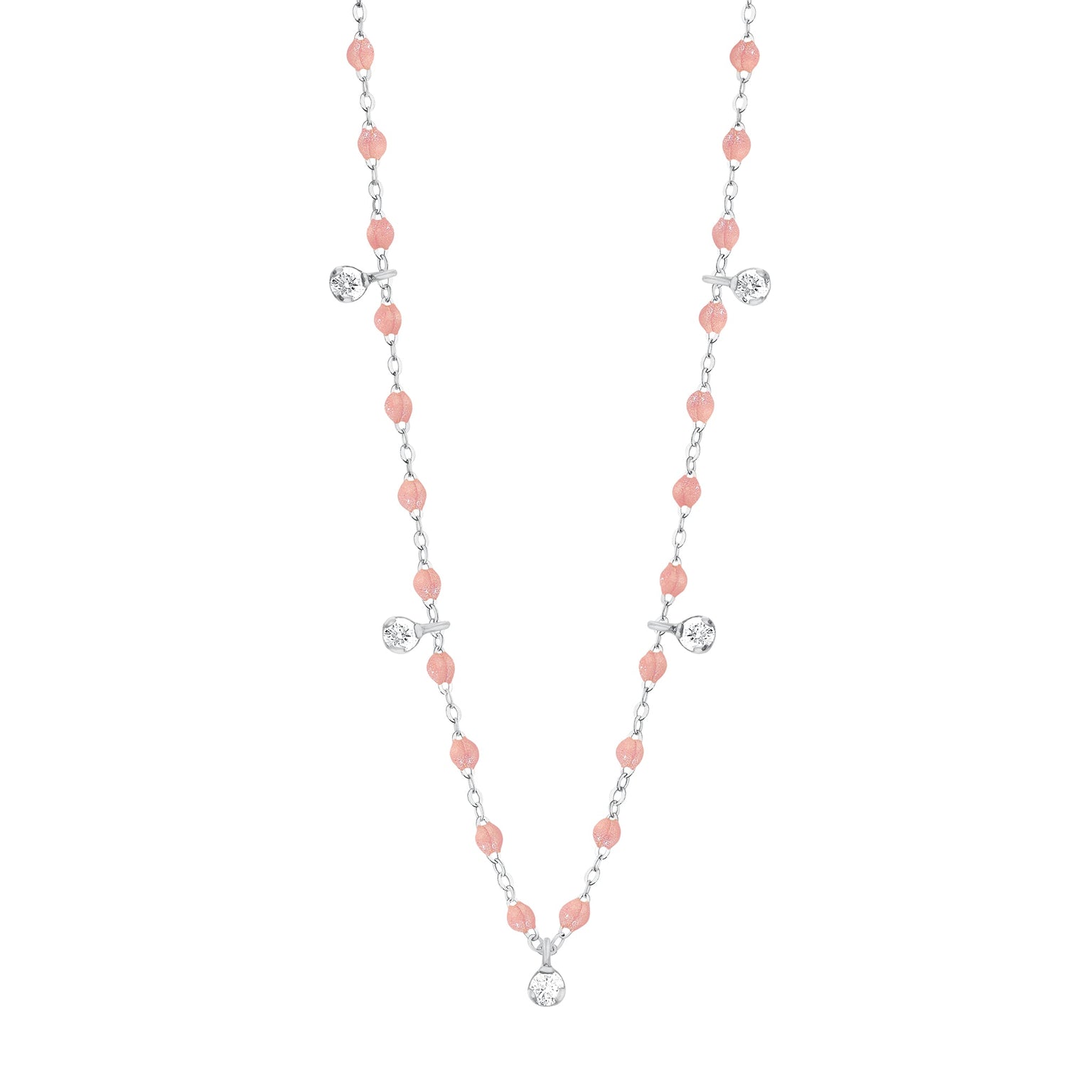 Gigi Clozeau - Collier blush Gigi Suprême, or blanc, 5 diamants, 45 cm