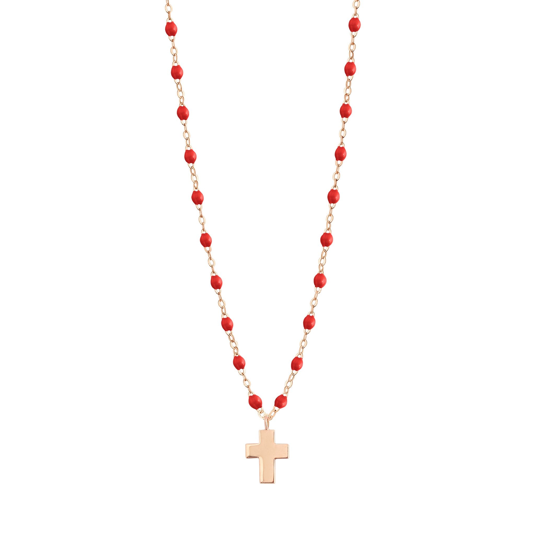 Gigi Clozeau - Collier coquelicot Croix Classique Gigi, or rose, 42 cm