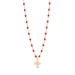 Gigi Clozeau - Collier coquelicot Croix Classique Gigi, or rose, 42 cm