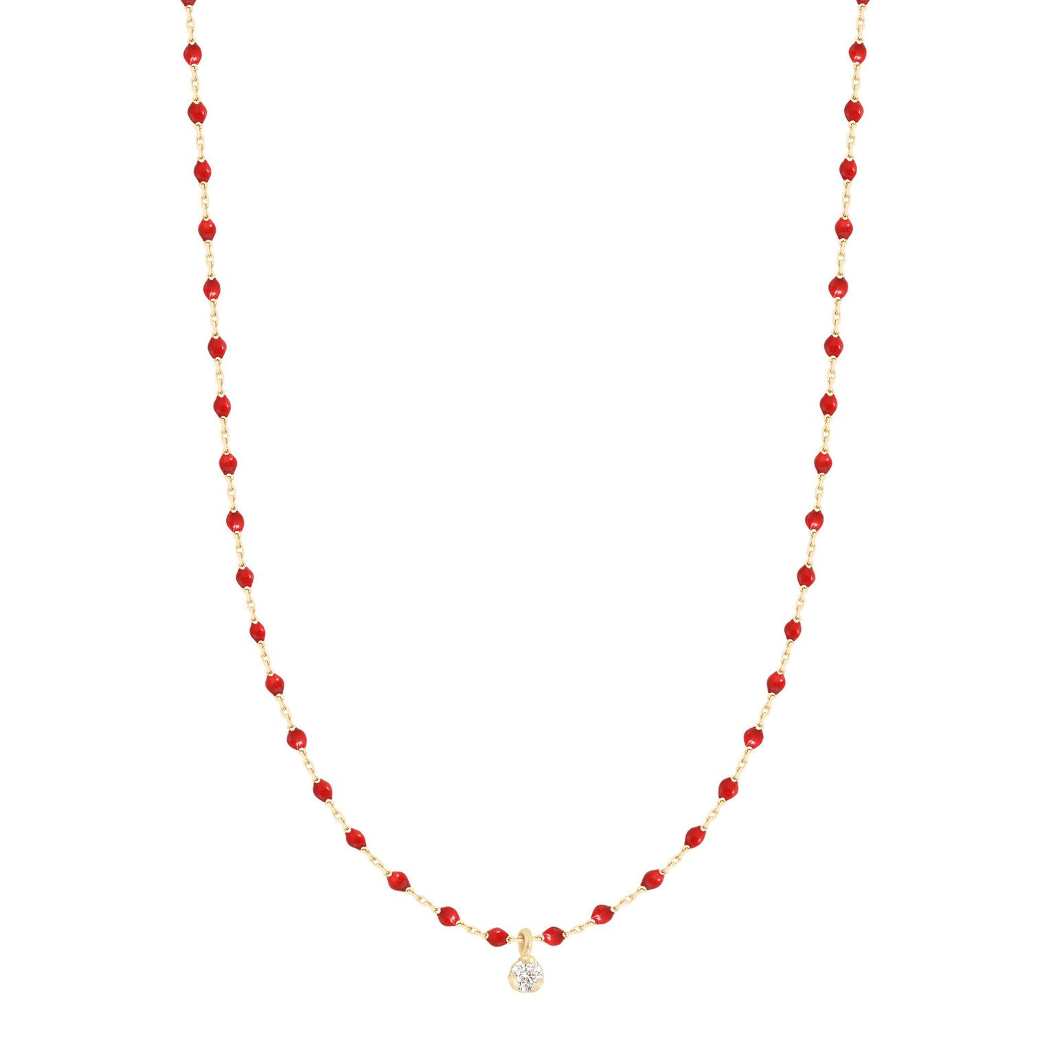 Gigi Clozeau - Collier coquelicot Mini Gigi, or jaune, 1 diamant, 40 cm