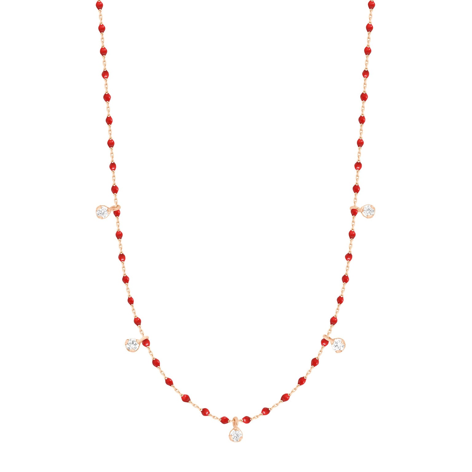 Gigi Clozeau - Collier coquelicot Mini Gigi, or rose, 5 diamants, 55 cm