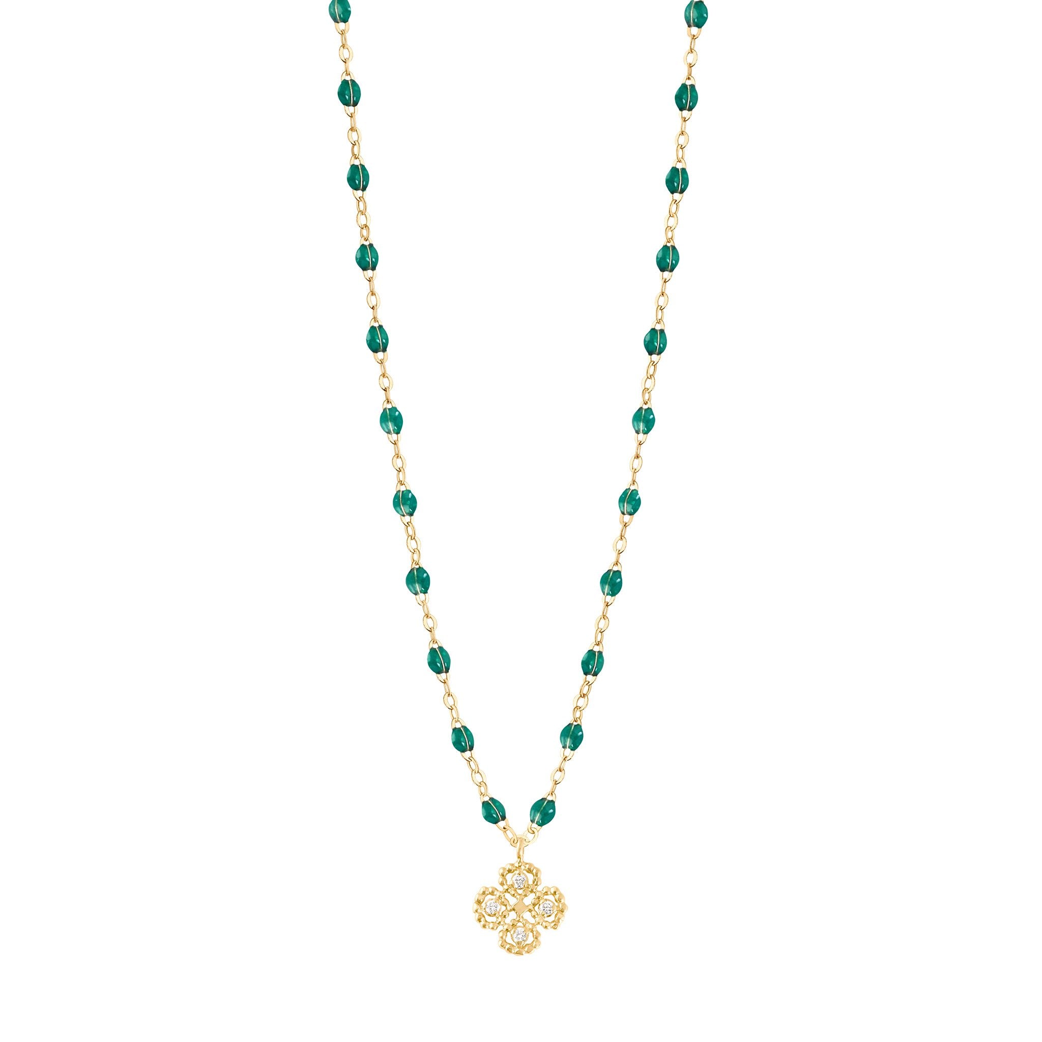 Gigi Clozeau - Collier émeraude Lucky Trèfle, diamants, or jaune, 42 cm