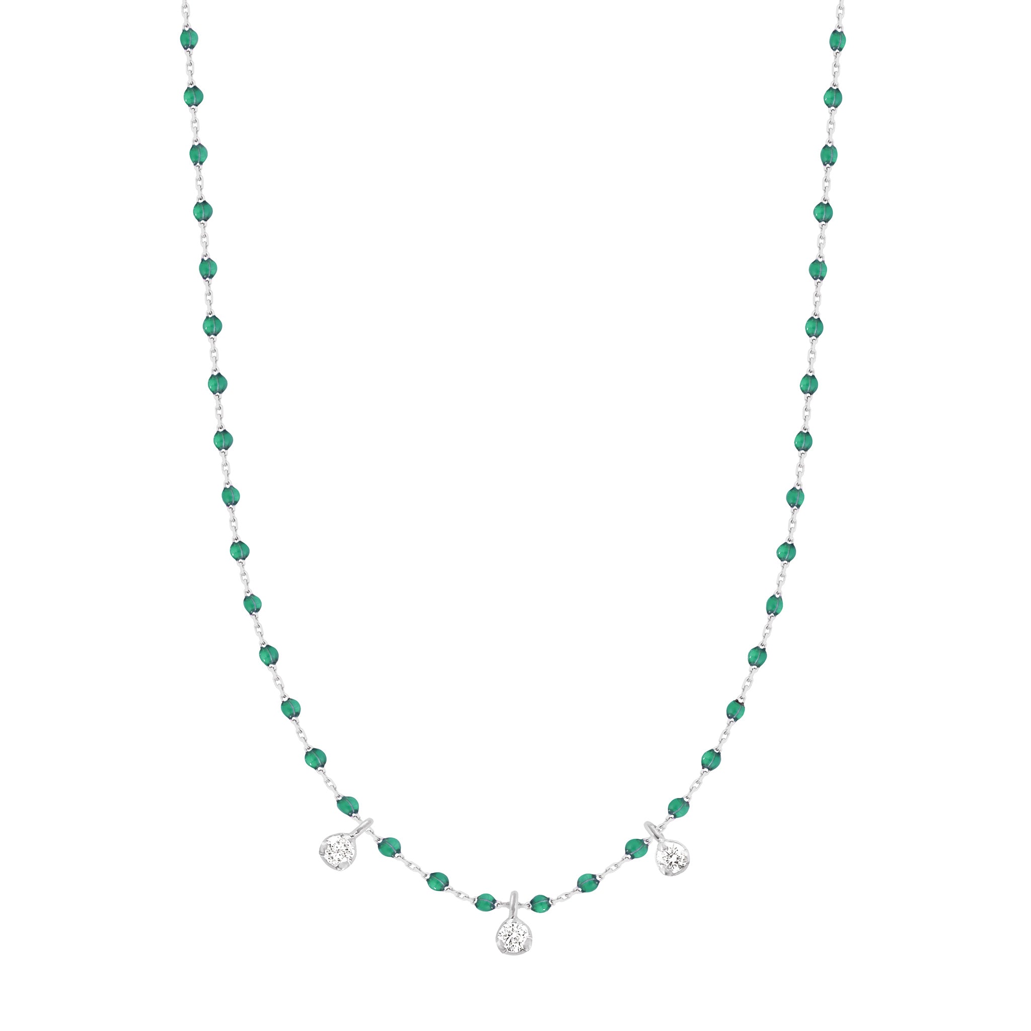 Gigi Clozeau - Collier émeraude Mini Gigi, or blanc, 3 diamants, 42 cm