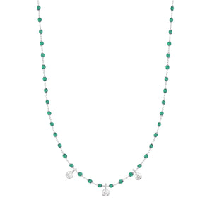 Gigi Clozeau - Collier émeraude Mini Gigi, or blanc, 3 diamants, 42 cm