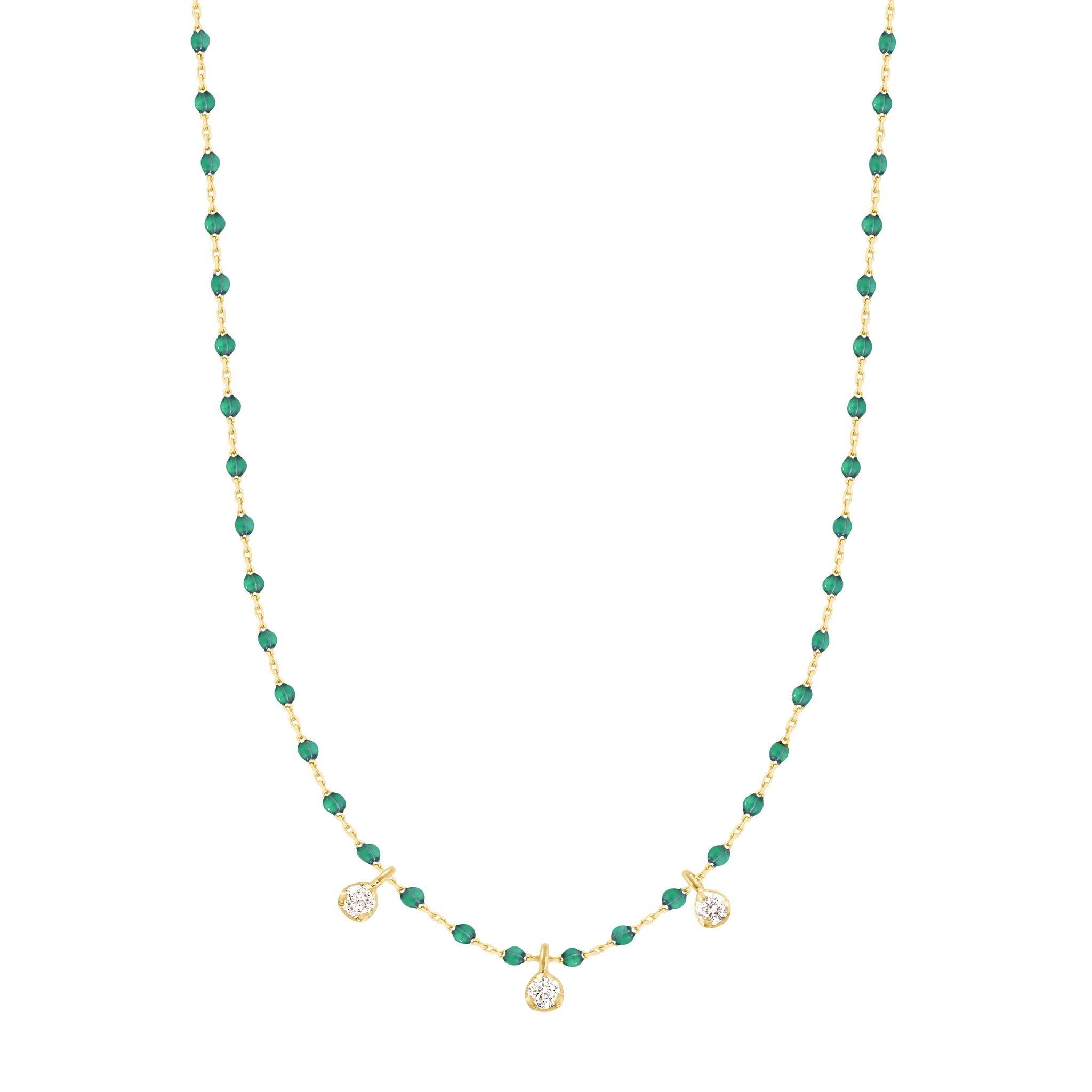 Gigi Clozeau - Collier émeraude Mini Gigi, or jaune, 3 diamants, 42 cm