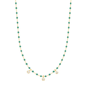 Gigi Clozeau - Collier émeraude Mini Gigi, or jaune, 3 diamants, 42 cm
