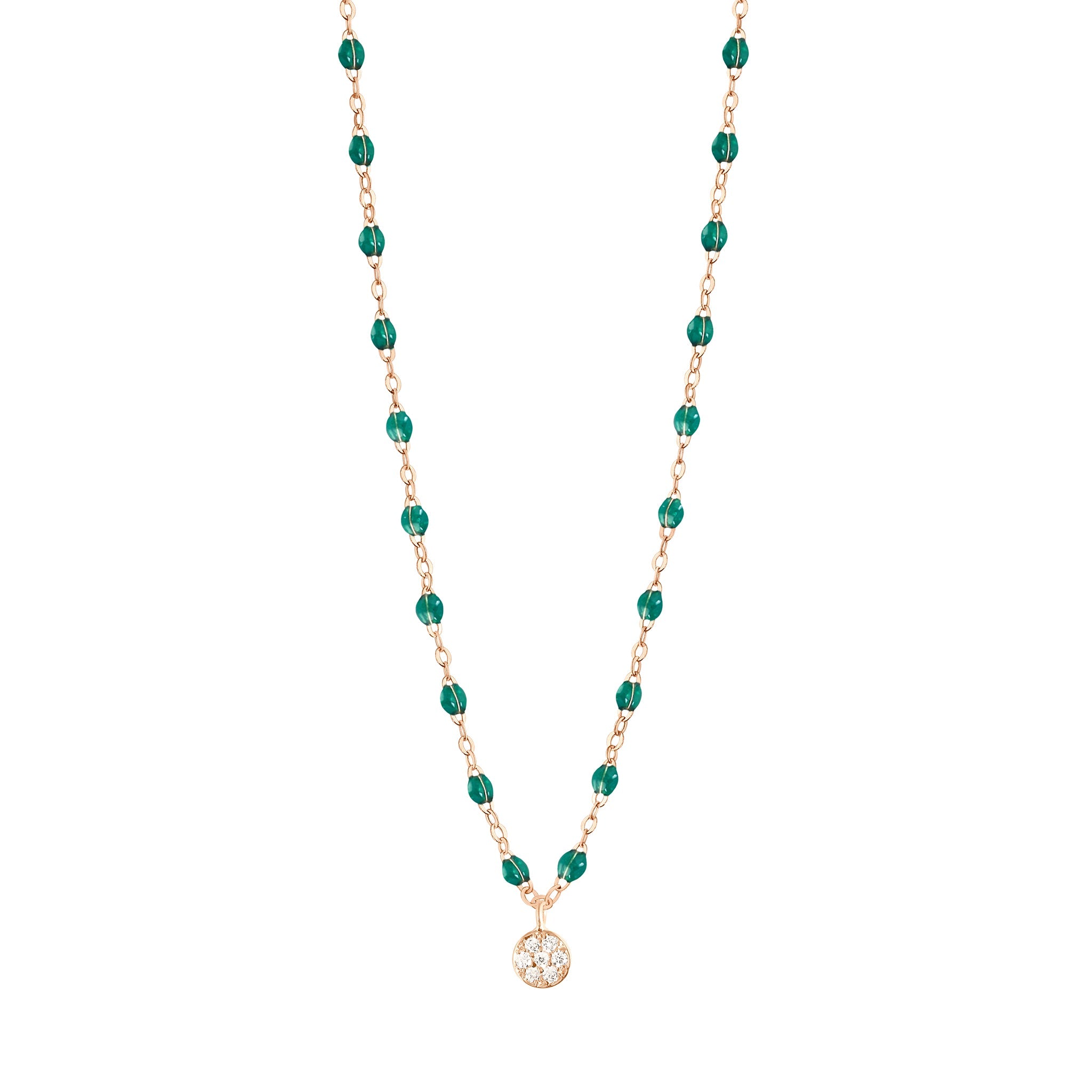 Gigi Clozeau - Collier émeraude Puce diamants, or rose, 42 cm