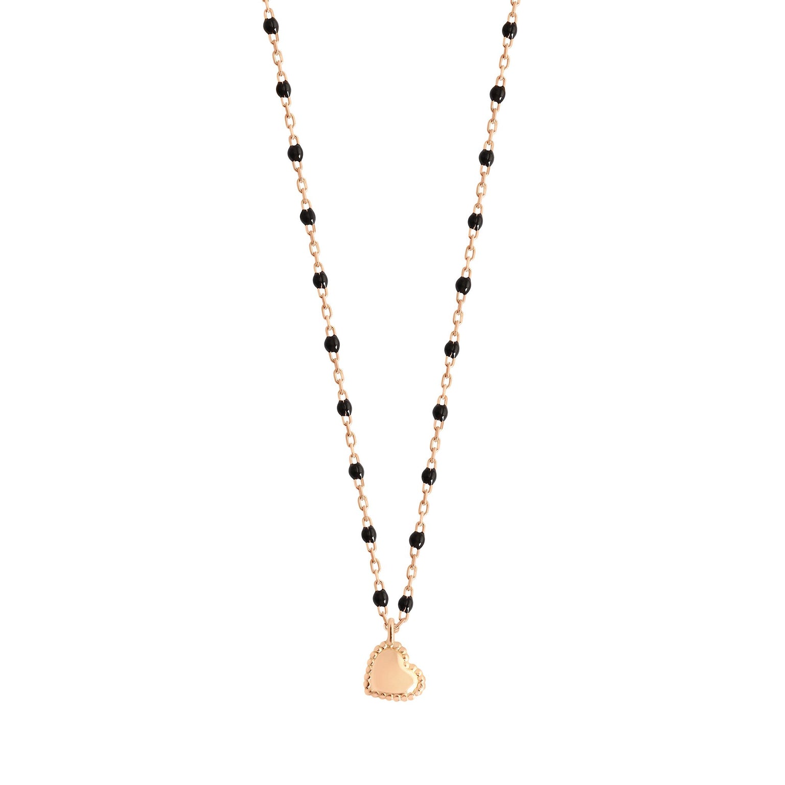 Gigi Clozeau - Collier Lucky Coeur, or rose et mini perles de résine noire, 40 cm