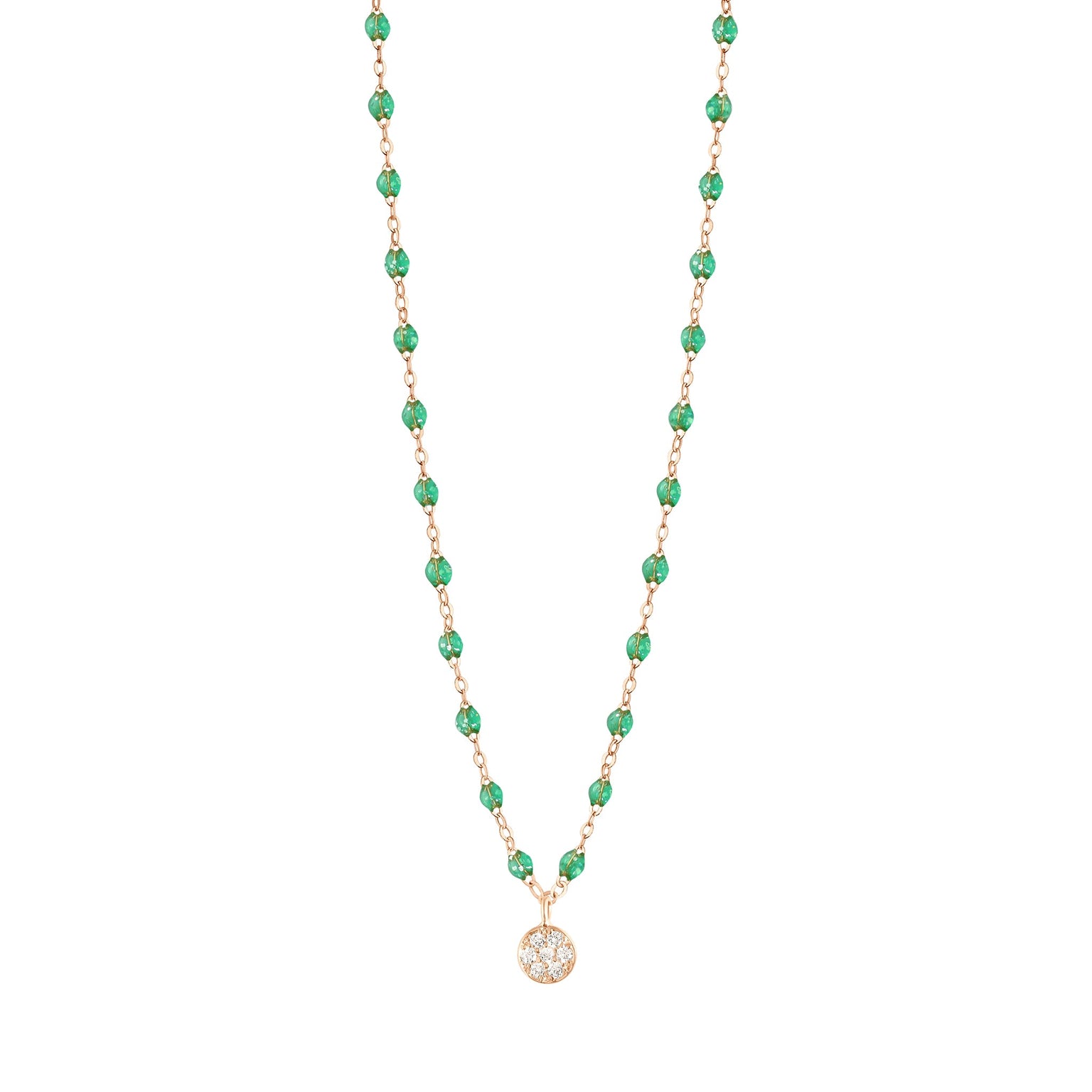 Gigi Clozeau - Collier menthe Puce diamants, or rose, 42 cm