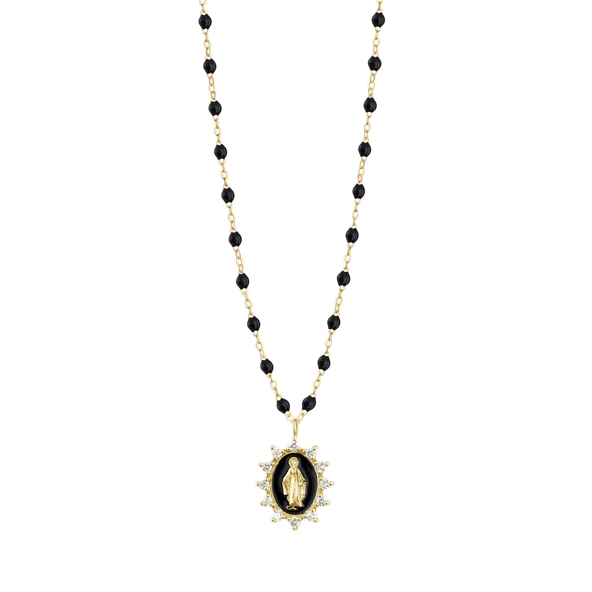 Gigi Clozeau - Collier noir Madone Suprême diamants, or jaune, 50 cm