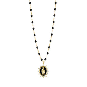 Gigi Clozeau - Collier noir Madone Suprême diamants, or jaune, 50 cm
