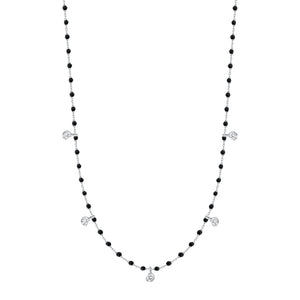 Gigi Clozeau - Collier noir Mini Gigi, or blanc, 5 diamants, 55 cm