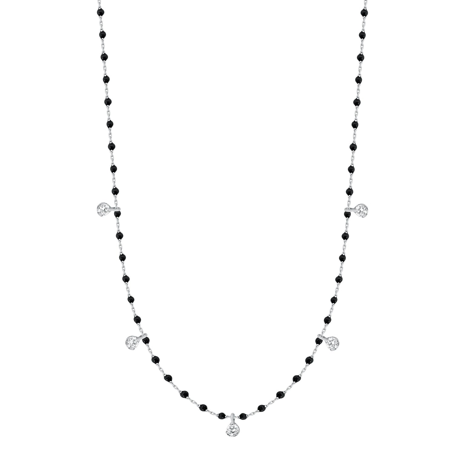 Gigi Clozeau - Collier noir Mini Gigi, or blanc, 5 diamants, 55 cm