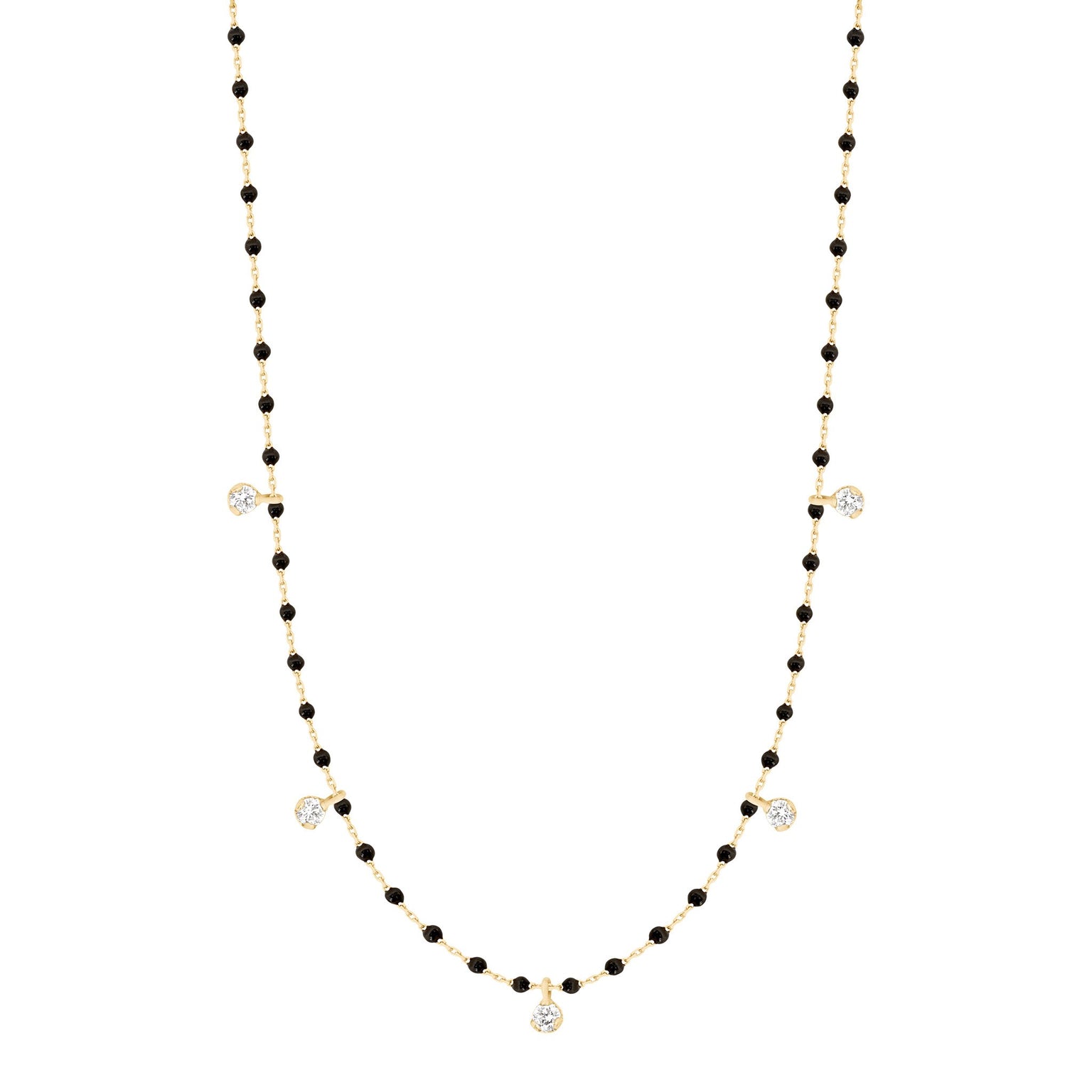 Gigi Clozeau - Collier noir Mini Gigi, or jaune, 5 diamants, 55 cm