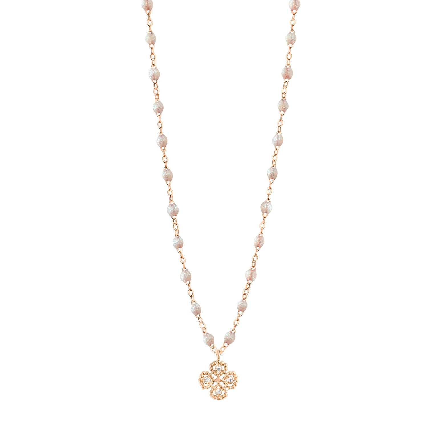 Gigi Clozeau - Collier opale Lucky Trèfle, diamants, or rose, 42 cm