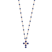 Gigi Clozeau - Collier prusse Croix Perlée, or rose, 1 diamant, 42 cm