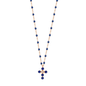 Gigi Clozeau - Collier prusse Croix Perlée, or rose, 1 diamant, 42 cm