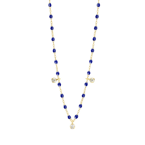 Gigi Clozeau - Collier prusse Gigi Suprême, or jaune, 3 diamants, 45 cm
