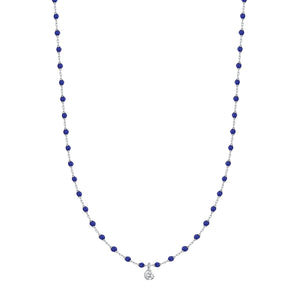 Gigi Clozeau - Collier prusse Mini Gigi, or blanc, 1 diamant, 40 cm
