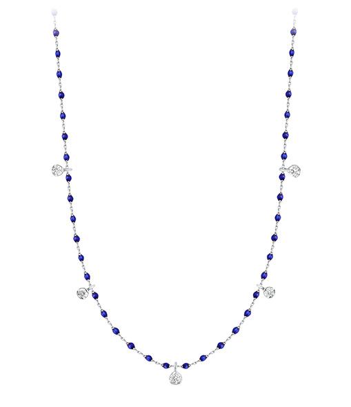 Gigi Clozeau - Collier prusse Mini Gigi, or blanc, 5 diamants, 55 cm
