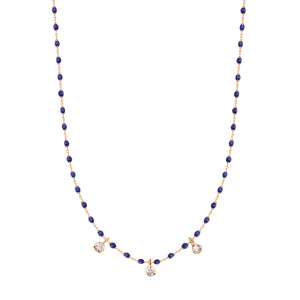 Gigi Clozeau - Collier prusse Mini Gigi, or rose, 3 diamants, 42 cm