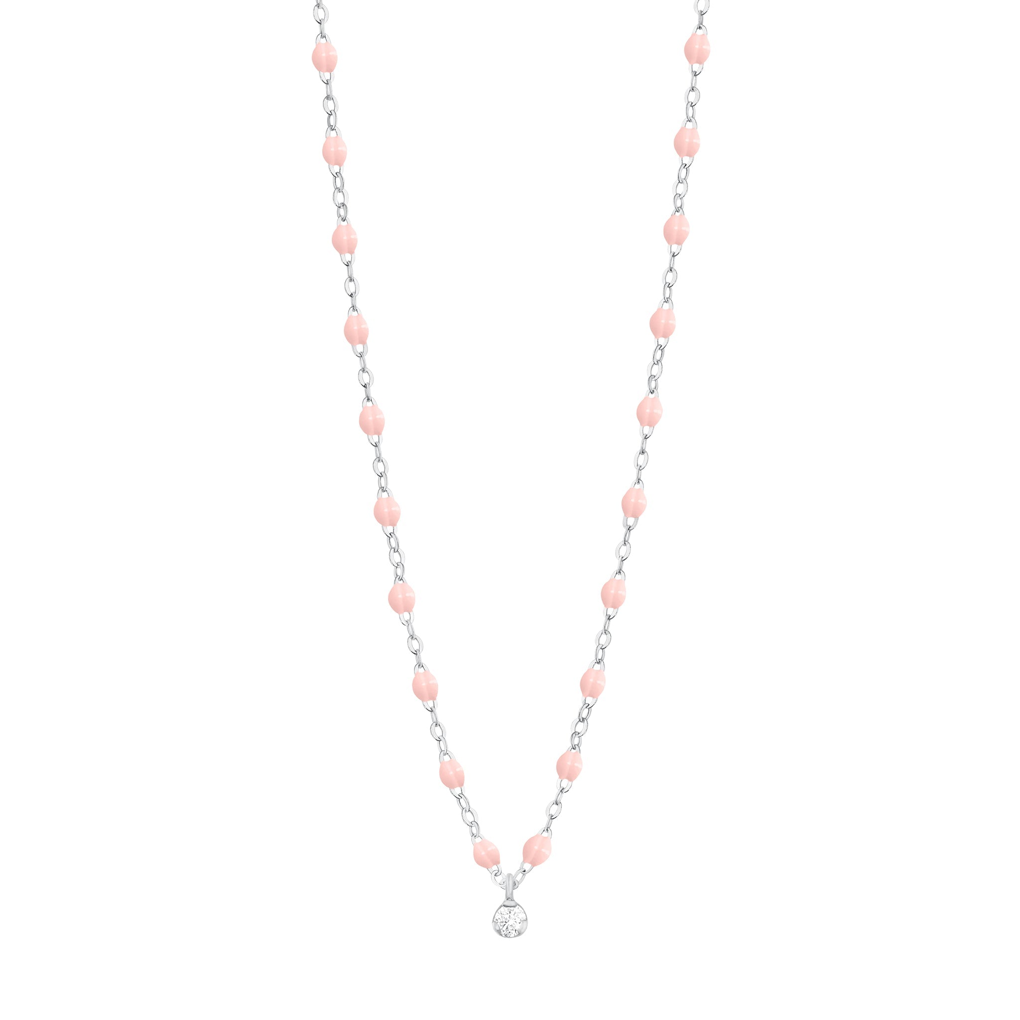 Gigi Clozeau - Collier rose bébé Gigi Suprême, or blanc, 1 diamant, 42 cm
