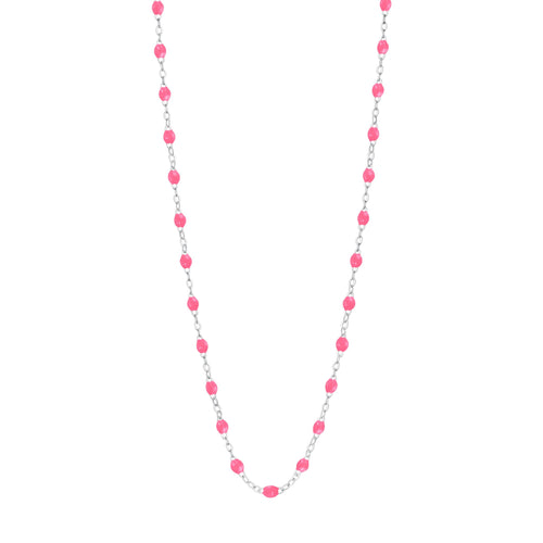 Gigi Clozeau - Collier rose fluo Classique Gigi, or blanc, 50 cm