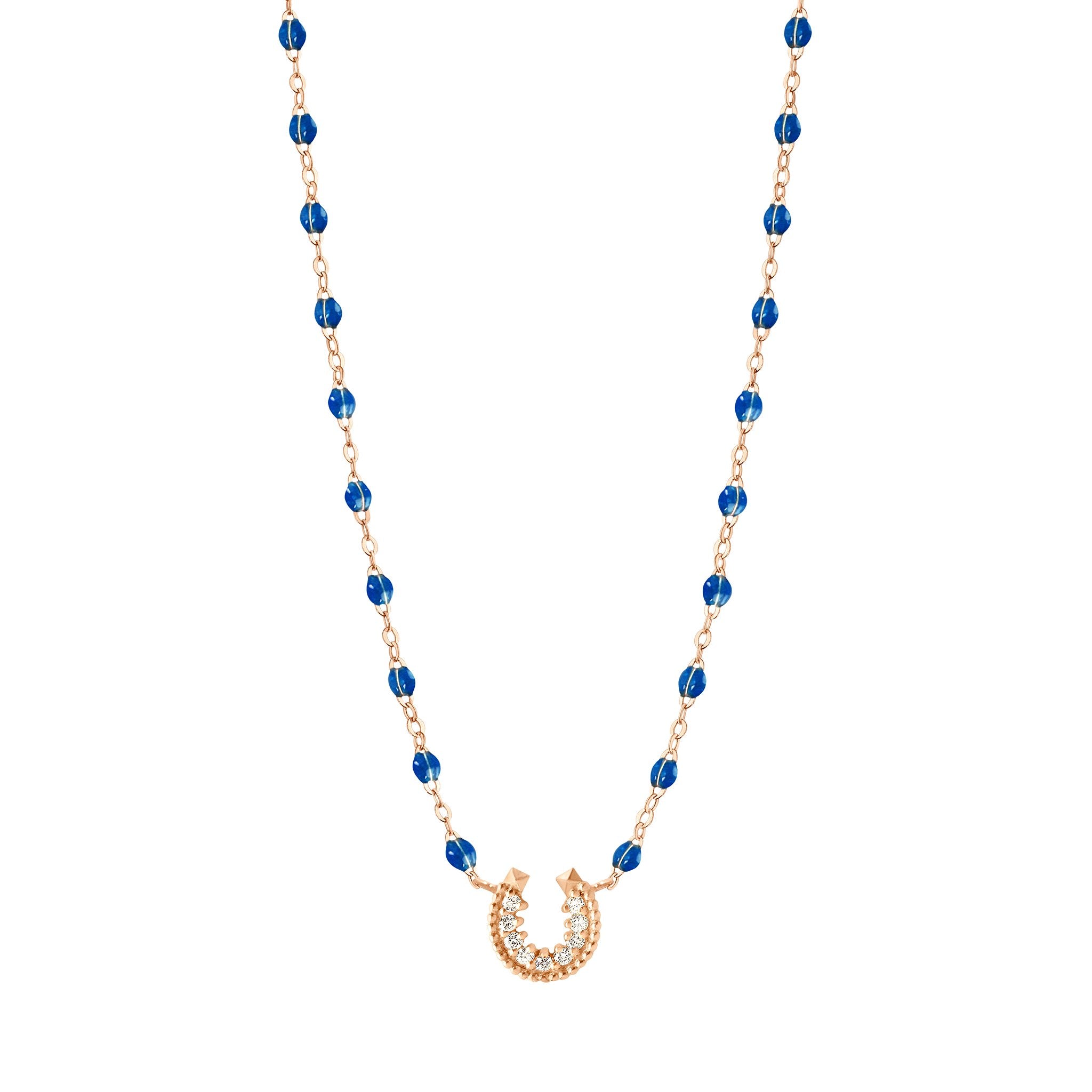 Gigi Clozeau - Collier saphir Fer à cheval, diamants, or rose, 42 cm