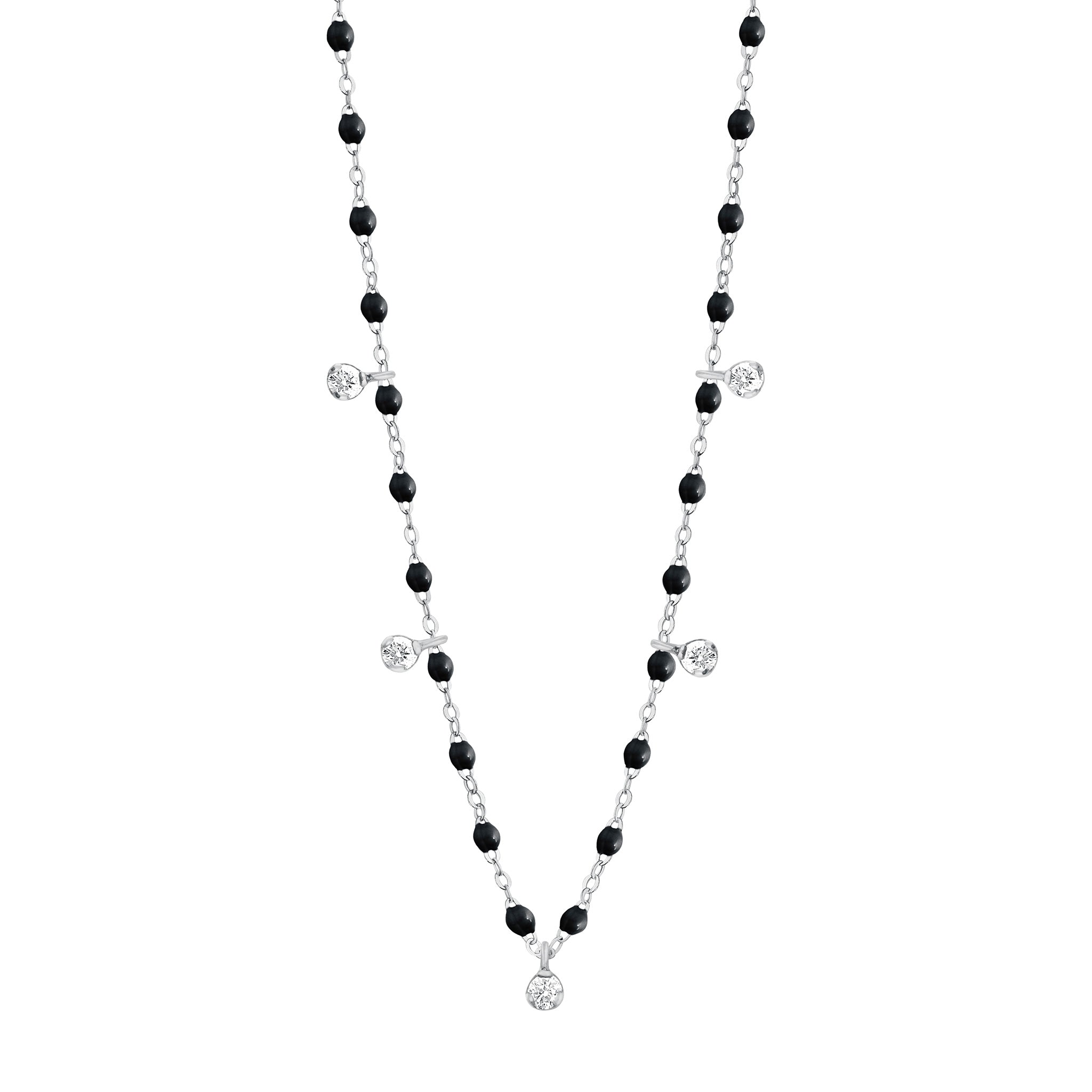 Gigi Clozeau - Collier scarabée Gigi Suprême, or blanc, 5 diamants, 45 cm