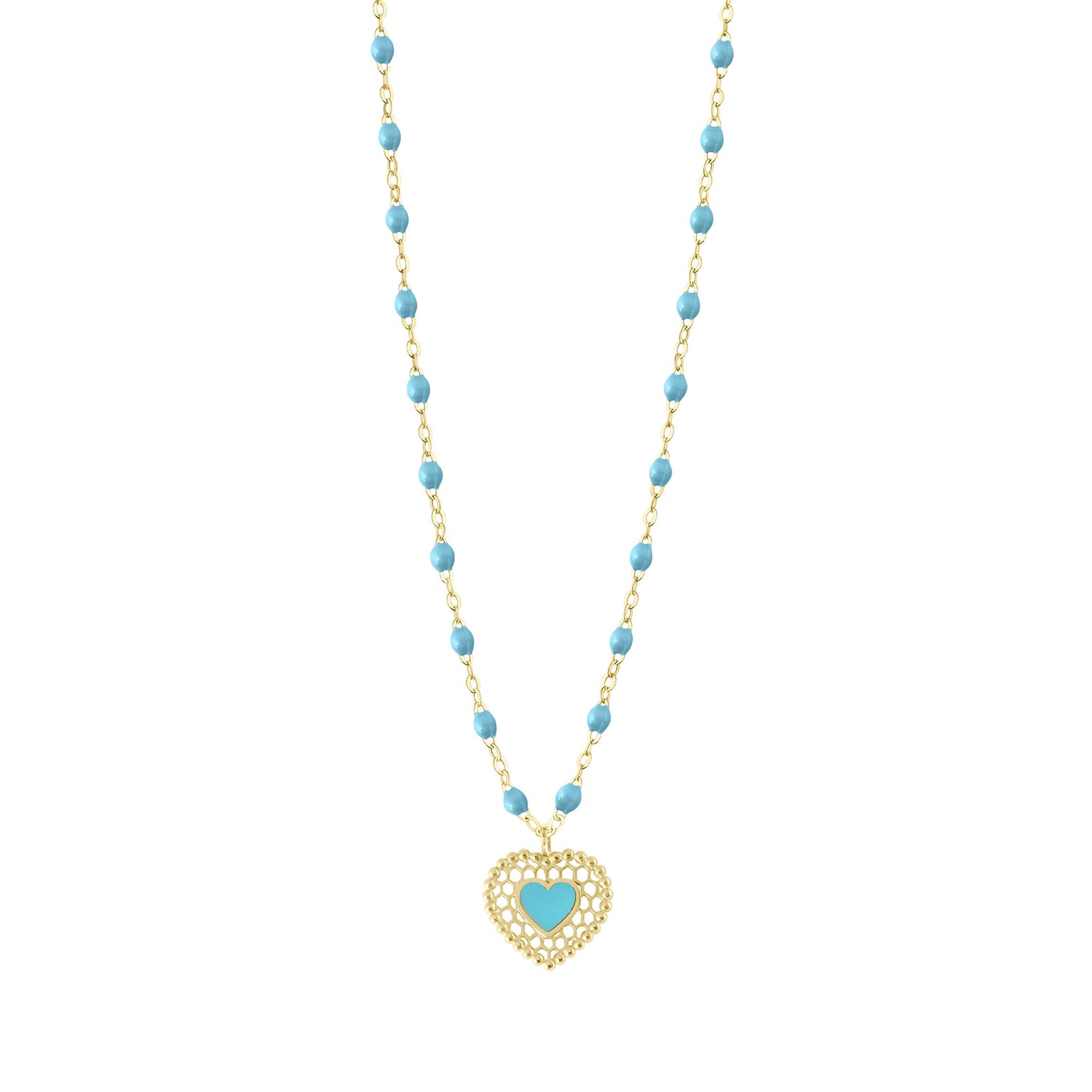 Gigi Clozeau - Collier turquoise Cœur Dentelle, or jaune, 42 cm