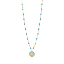 Gigi Clozeau - Collier turquoise Fleur, diamant, or jaune, 42 cm
