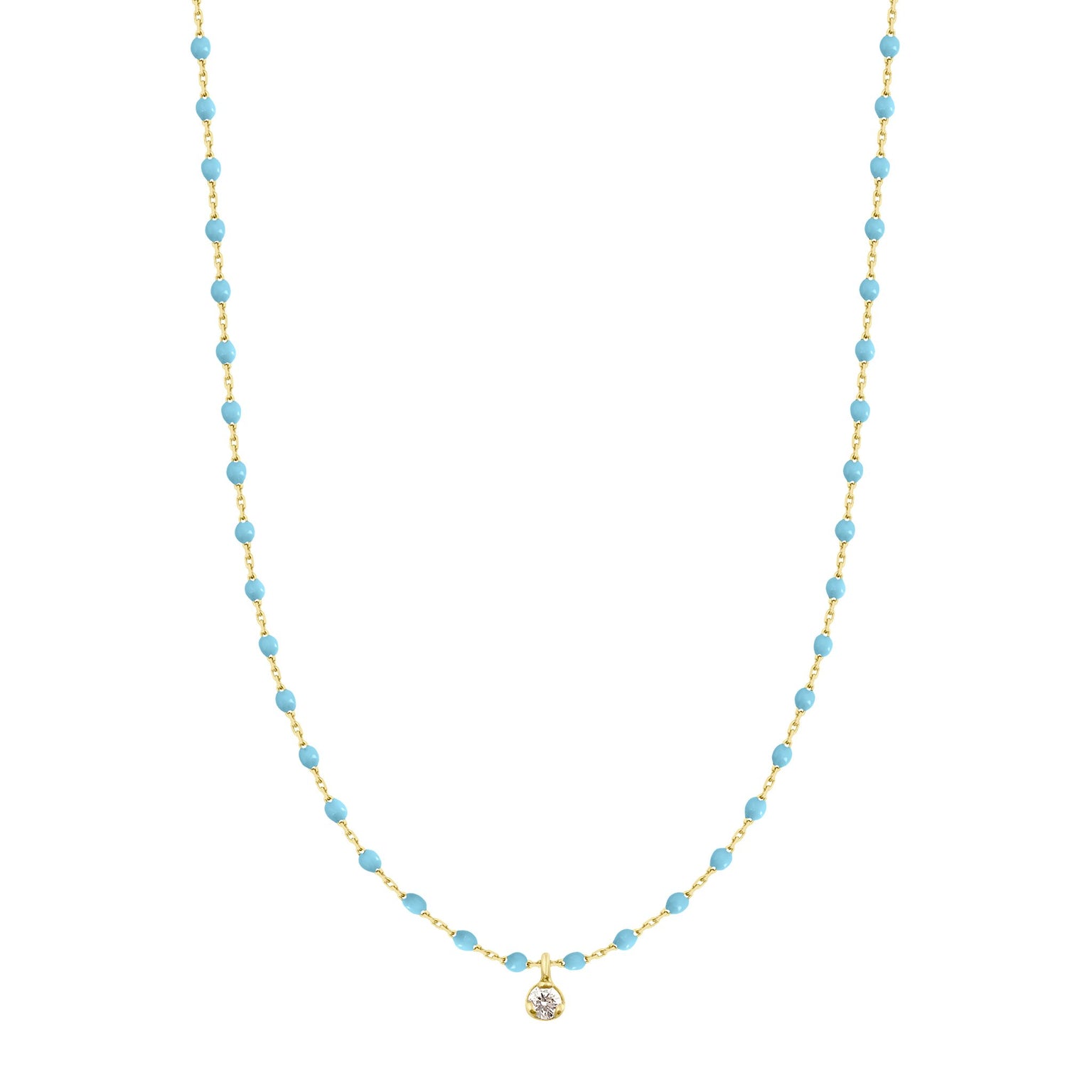 Gigi Clozeau - Collier turquoise Mini Gigi, or jaune, 1 diamant, 40 cm