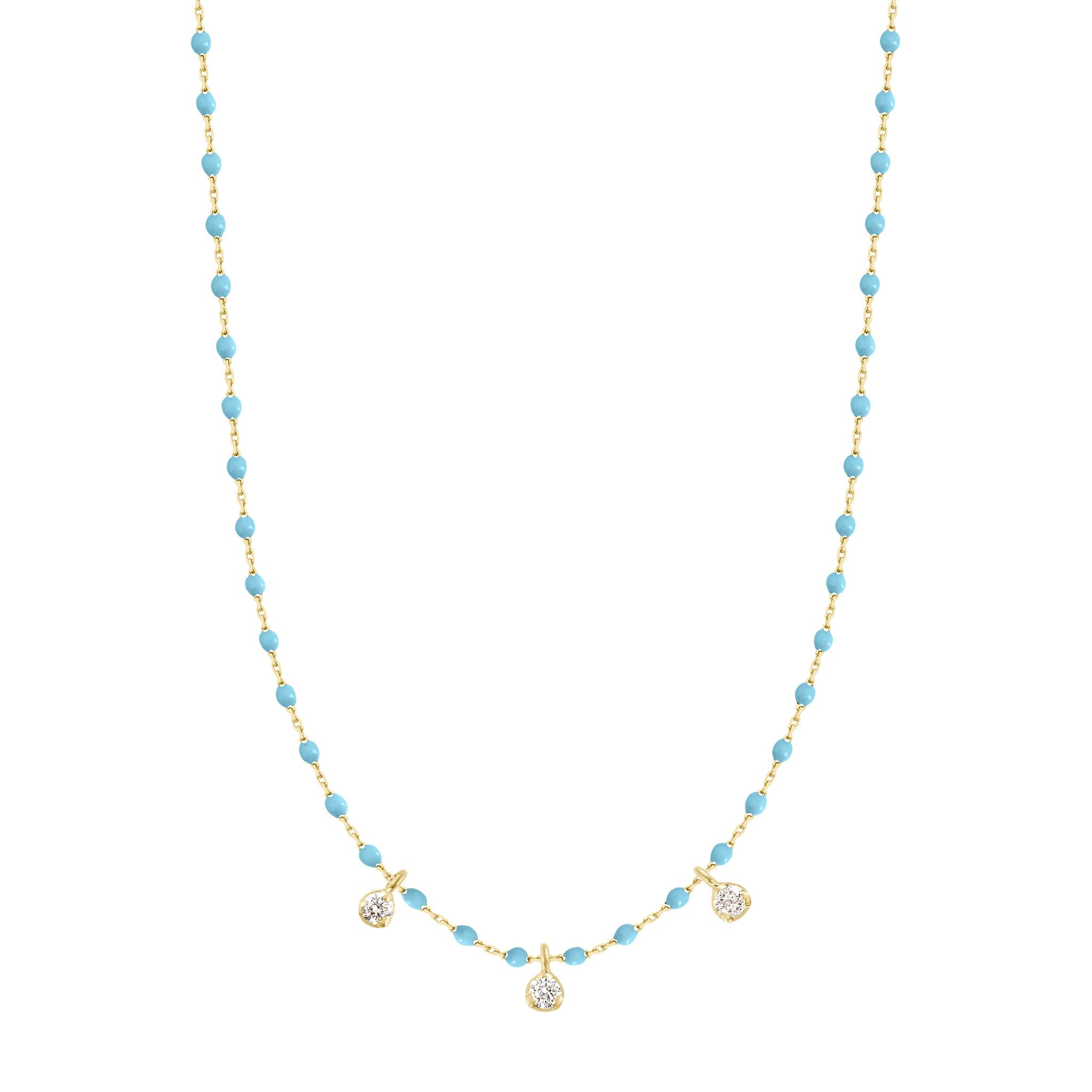Gigi Clozeau - Collier turquoise Mini Gigi, or jaune, 3 diamants, 42 cm