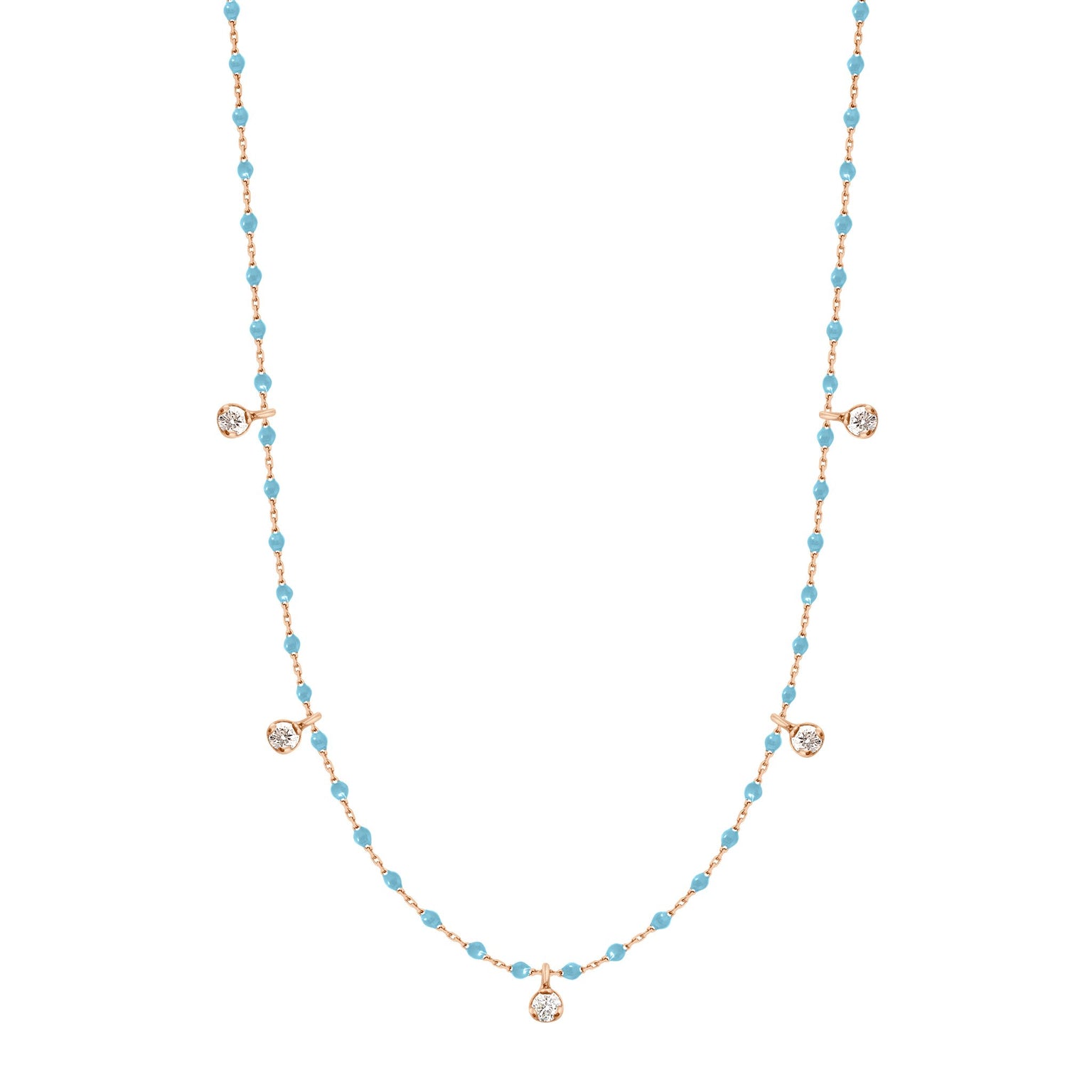 Gigi Clozeau - Collier turquoise Mini Gigi, or rose, 5 diamants, 55 cm