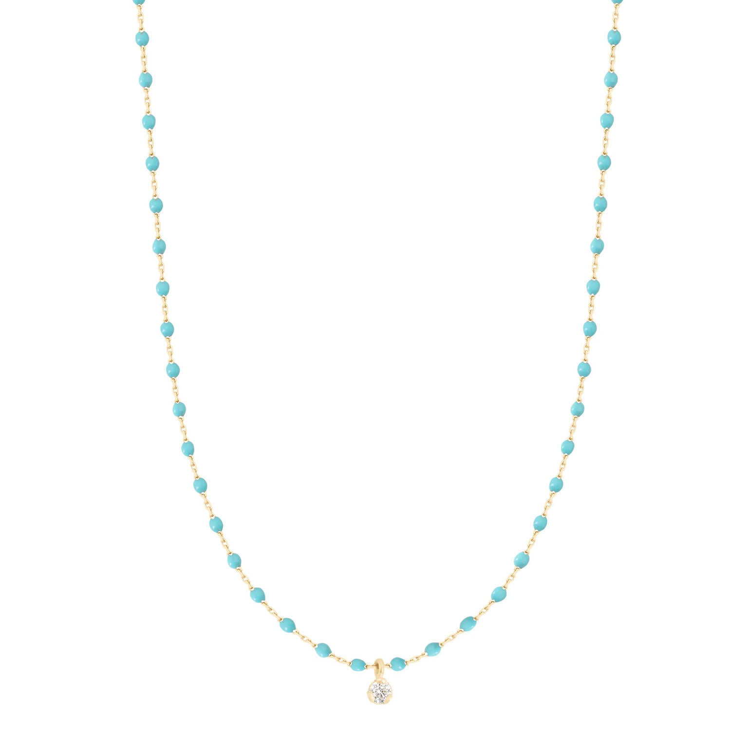 Gigi Clozeau - Collier turquoise vert Mini Gigi, or jaune, 1 diamant, 40 cm