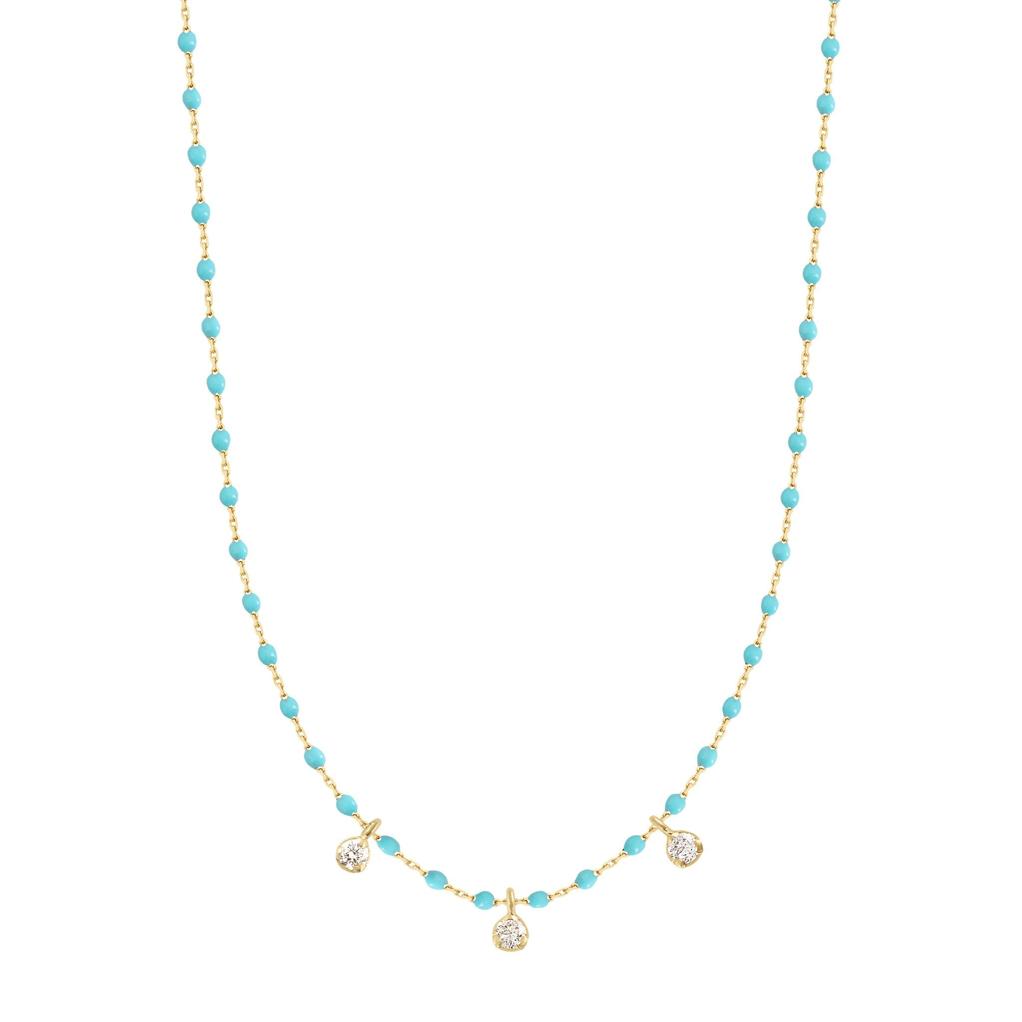 Gigi Clozeau - Collier turquoise vert Mini Gigi, or jaune, 3 diamants, 42 cm