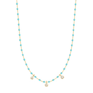 Gigi Clozeau - Collier turquoise vert Mini Gigi, or jaune, 3 diamants, 42 cm